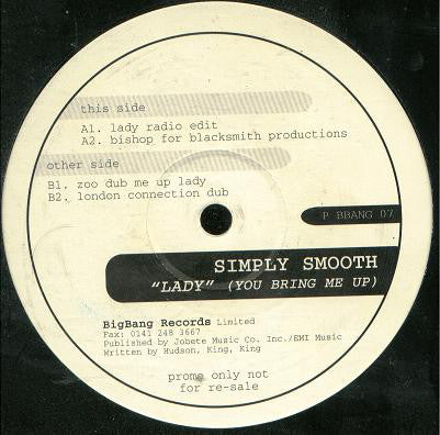 Simply Smooth : Lady (You Bring Me Up) (12", Promo)
