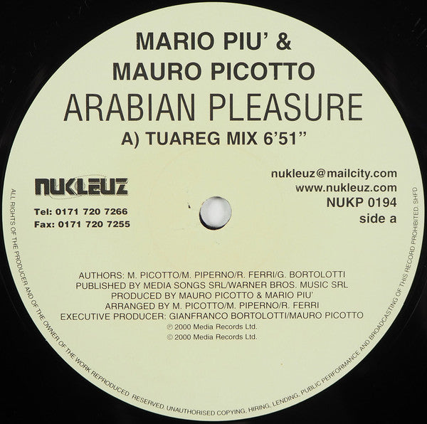Mario Più & Mauro Picotto : Arabian Pleasure (12")
