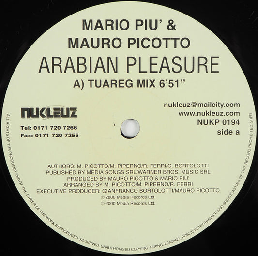 Mario Più & Mauro Picotto : Arabian Pleasure (12")