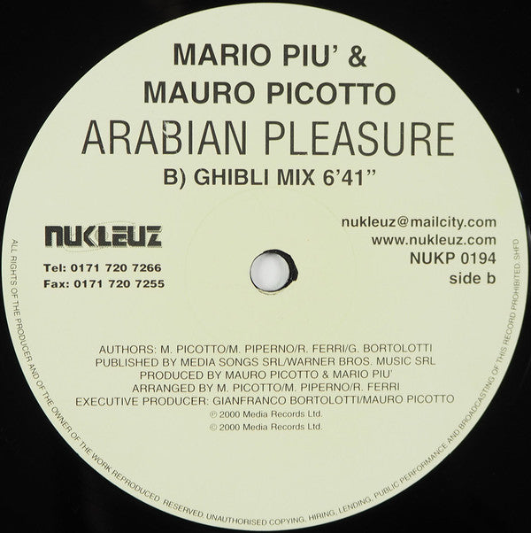 Mario Più & Mauro Picotto : Arabian Pleasure (12")