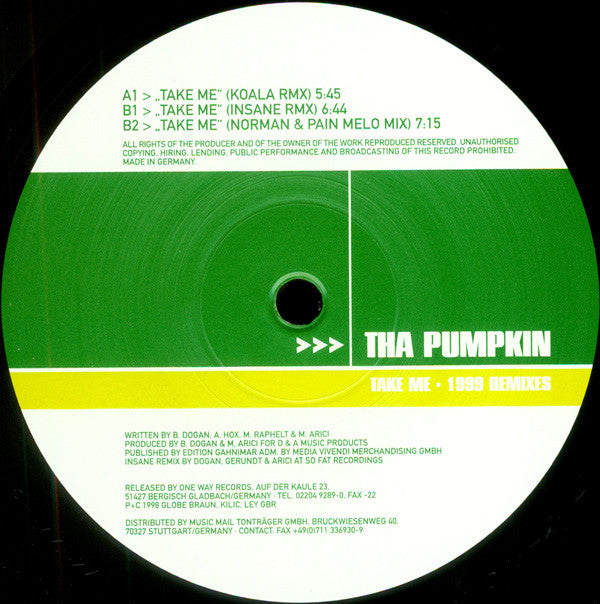 Tha Pumpkin : Take Me - 1999 Remixes (12", Maxi)