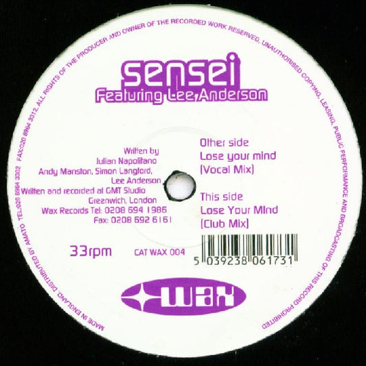 Sensei (2) Featuring Lee Anderson (2) : Lose Your Mind (12")