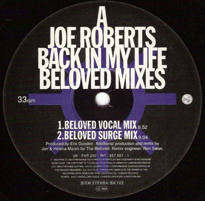 Joe Roberts : Back In My Life (The Beloved And Sweet Mercy Mixes) (12")