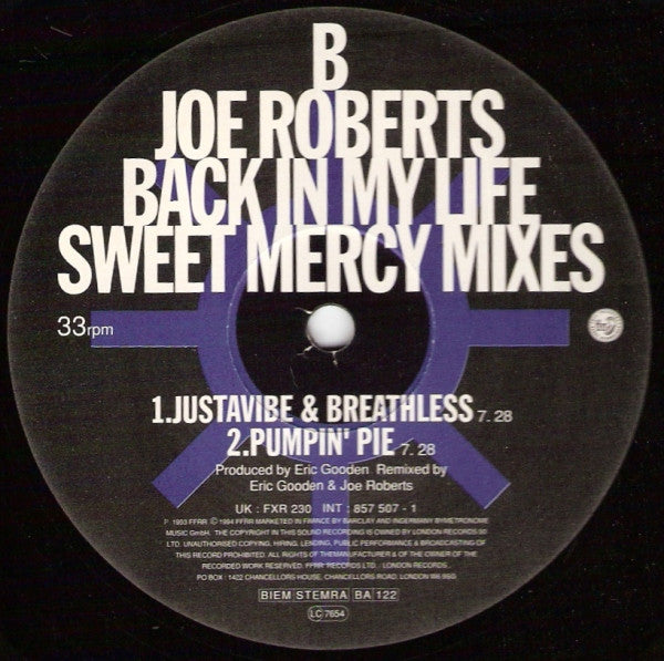 Joe Roberts : Back In My Life (The Beloved And Sweet Mercy Mixes) (12")