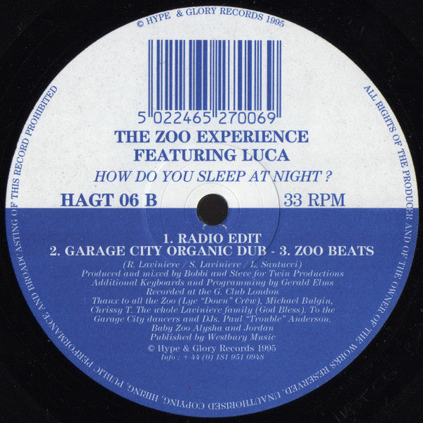 Zoo Experience Featuring Luca* : How Do You Sleep At Night? (12")