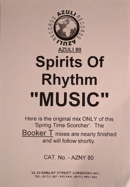 Spirits Of Rhythm : Music (Original & Booker T Mixes) (12", S/Sided, TP, W/Lbl)