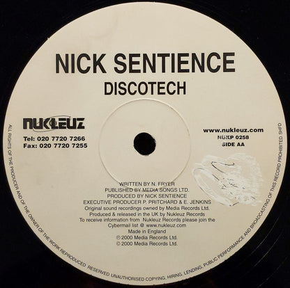Nick Sentience : Freedom / Discotech (12")