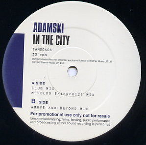 Adamski : In The City (12", Promo)