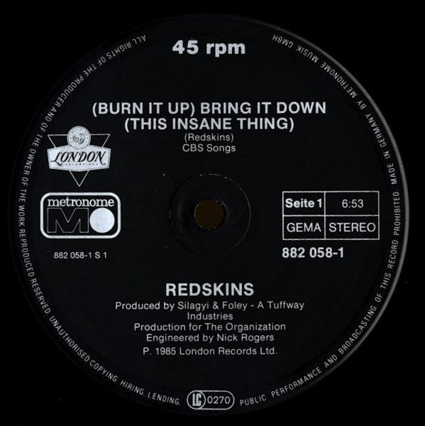 Redskins : Bring It Down (This Insane Thing) (12", Maxi)