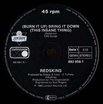 Redskins : Bring It Down (This Insane Thing) (12", Maxi)