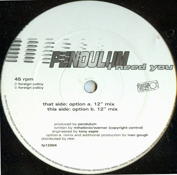 Pendulum : I Need You (12")
