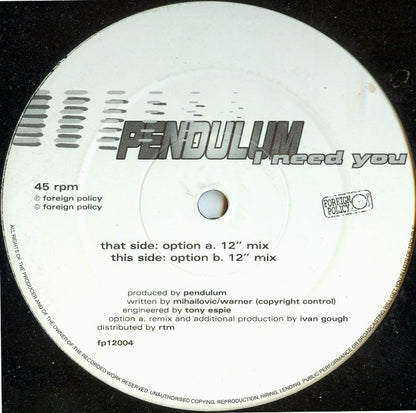 Pendulum : I Need You (12")
