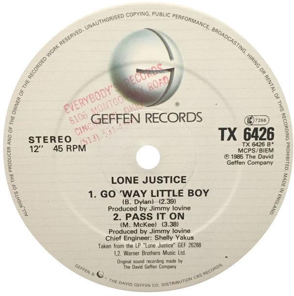 Lone Justice : Sweet, Sweet Baby (I'm Falling) (Remix) (12", Single)