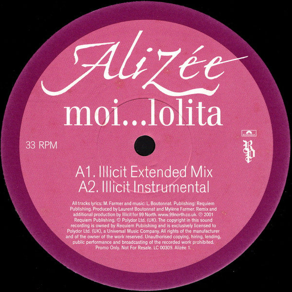 Alizée : Moi…Lolita (12", Promo)