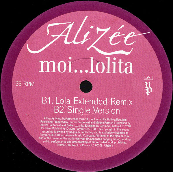 Alizée : Moi…Lolita (12", Promo)
