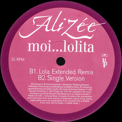Alizée : Moi…Lolita (12", Promo)
