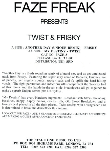 Twist (3) & Frisky : Another Day (Remix) / My Destiny (12")