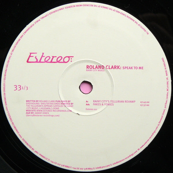 Roland Clark : Speak To Me (Rainy City Mixes) (12")