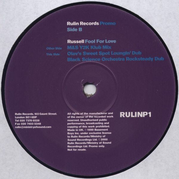 Russell : Fool For Love (2x12", Promo)