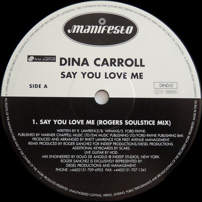Dina Carroll : Say You Love Me (12", Promo)