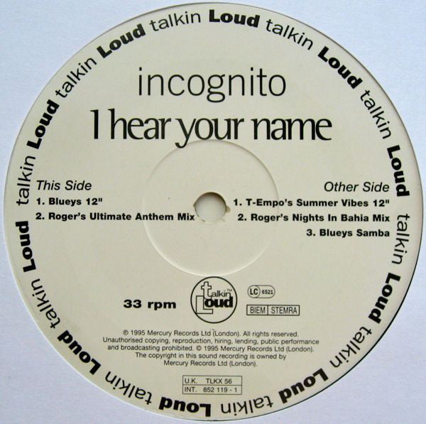 Incognito : I Hear Your Name (12")