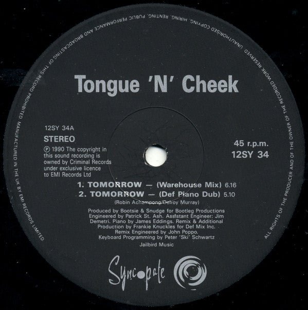 Tongue 'N' Cheek* : Tomorrow (12")