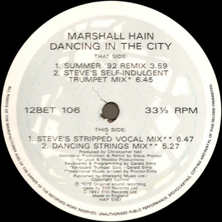 Marshall Hain : Dancing In The City (12")