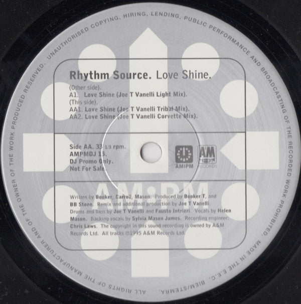 Rhythm Source : Love Shine (Joe T Vanelli Mixes) (12", Promo)