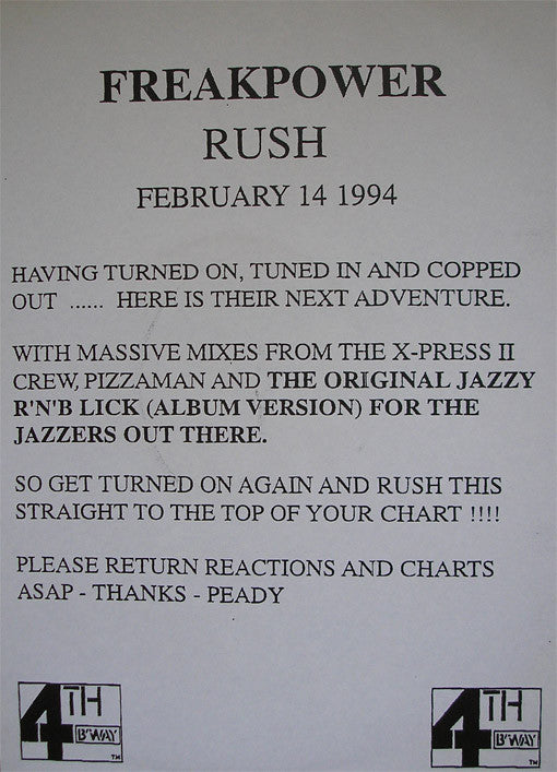 Freak Power : Rush (12", Promo)