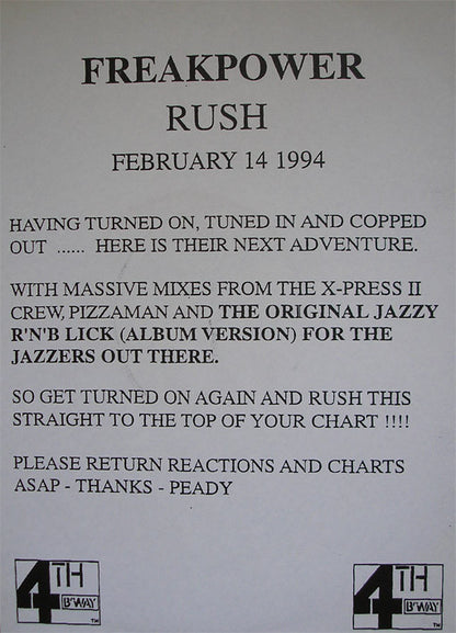 Freak Power : Rush (12", Promo)
