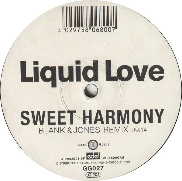 Liquid Love : Sweet Harmony (Blank & Jones Remix) (12", S/Sided)