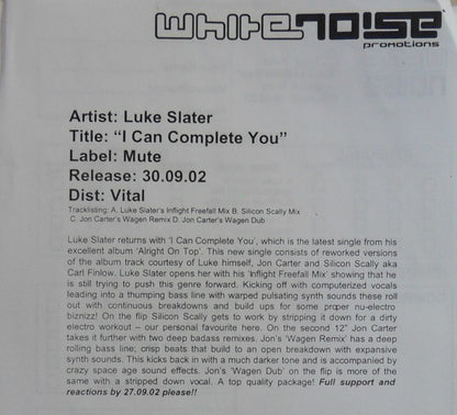 Luke Slater : I Can Complete You (2x12", Single, Promo, W/Lbl)