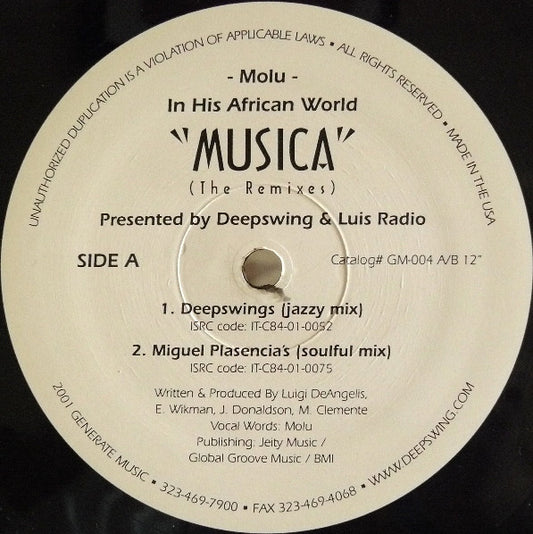 Deep Swing & Luis Radio Presents Molu In His African World : Musica (The Remixes) (12")