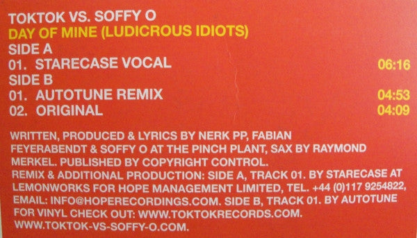 Toktok vs. Soffy O. : Day Of Mine  (Ludicrous Idiots) (12")