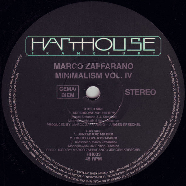 Marco Zaffarano : Minimalism Vol. IV (12")