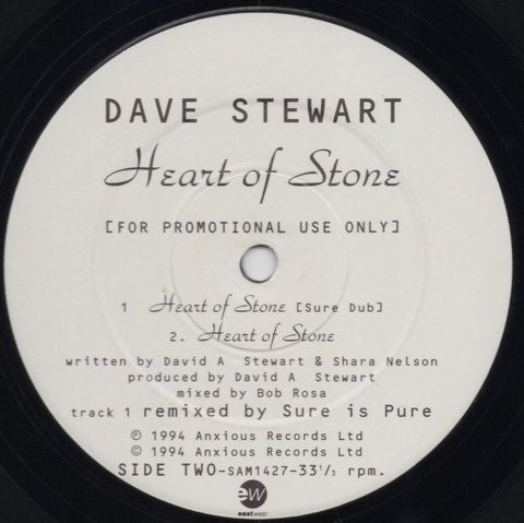 David A. Stewart : Heart Of Stone (The 'Sure Is Pure' Remixes) (12", Promo)