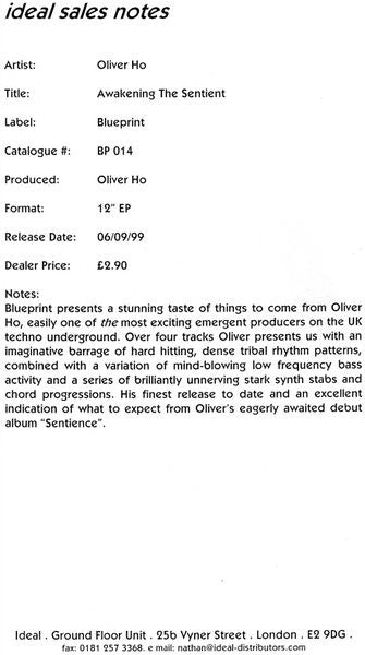 Oliver Ho : Awakening The Sentient (12", Promo, W/Lbl)