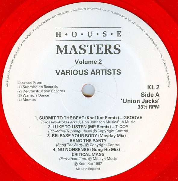 Various : House Masters Vol. 2 The U.K. vs. U.S.A. Showdown Continues (LP, Comp, Red)