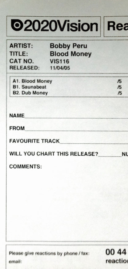 Bobby Peru : Blood Money (12", Promo, TP, W/Lbl)