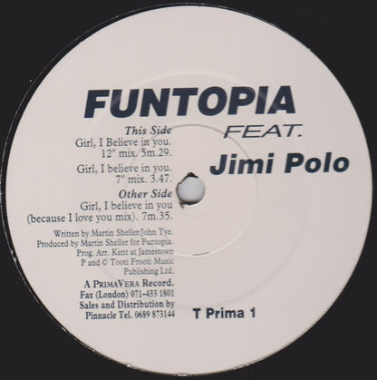 Funtopia : Girl, I Believe In You (12", Single)