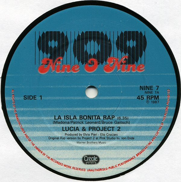 Lucia & Project 2 (3) : La Isla Bonita Rap (12")