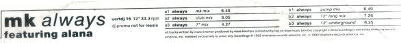 Marc Kinchen Featuring Alana : Always (12", Promo)