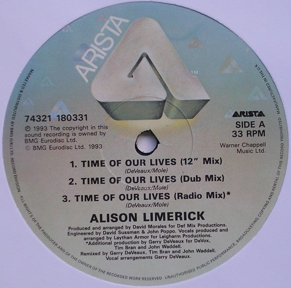 Alison Limerick : Time Of Our Lives (12")