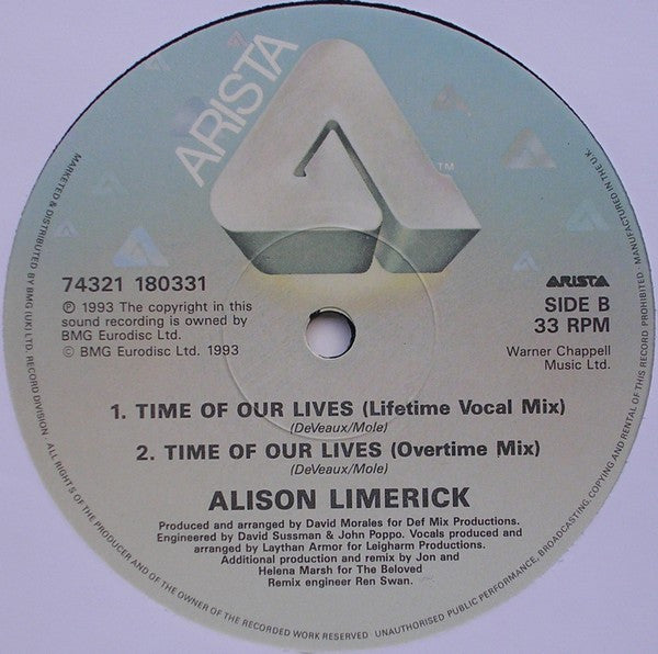 Alison Limerick : Time Of Our Lives (12")