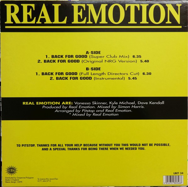 Real Emotion : Back For Good (12")