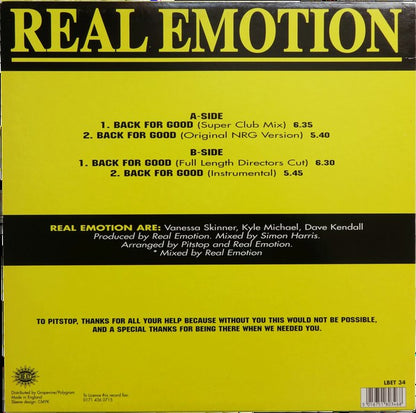 Real Emotion : Back For Good (12")