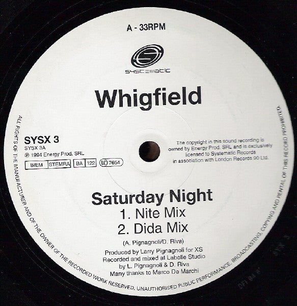 Whigfield : Saturday Night (12", Single)