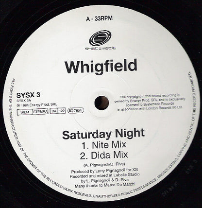Whigfield : Saturday Night (12", Single)