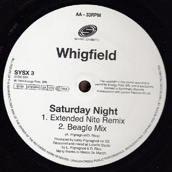 Whigfield : Saturday Night (12", Single)
