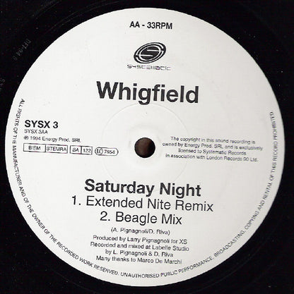 Whigfield : Saturday Night (12", Single)